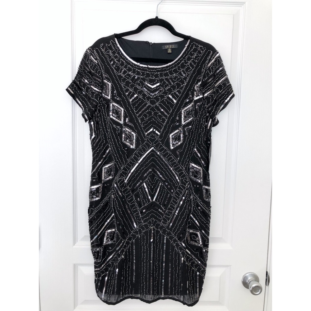 NWT Black & Silver Sequin Beads Flapper Dress